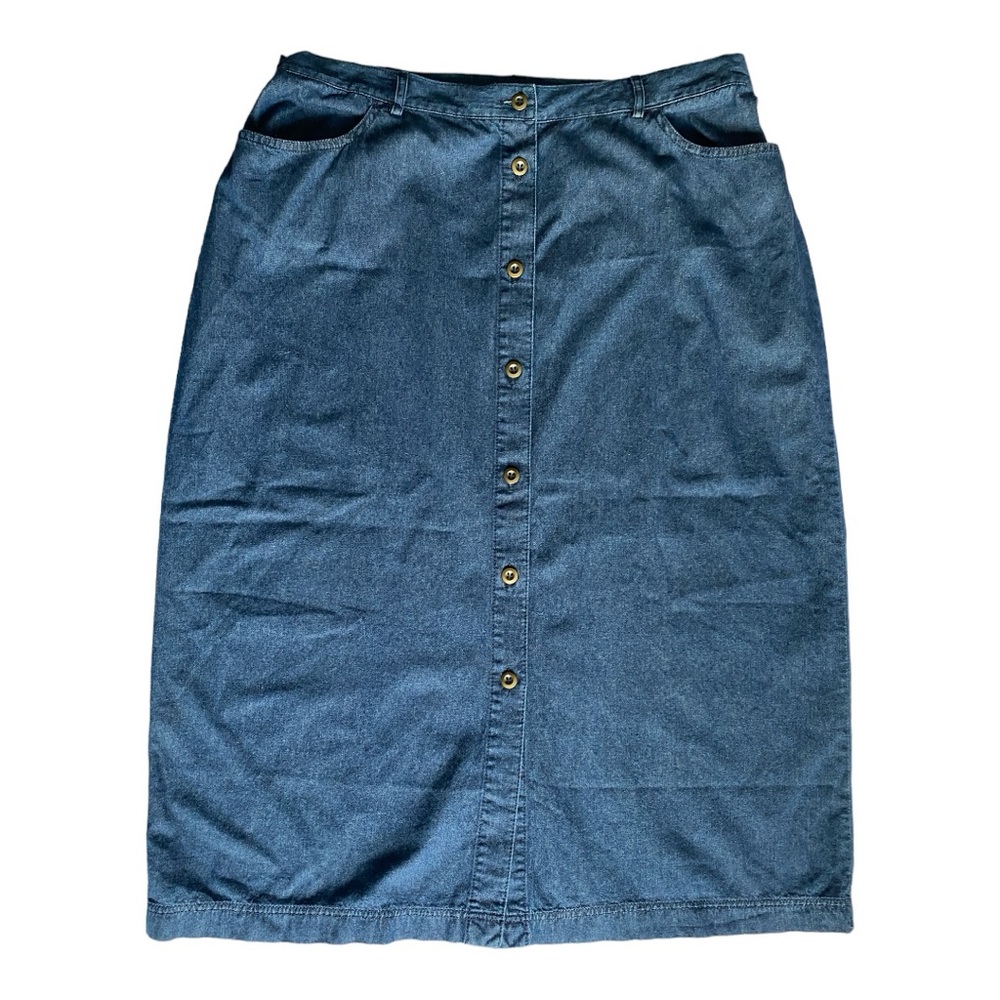 Allison Daley Plus Size Soft Light‎ Blue Denim Buttoned Skirt Size 18W